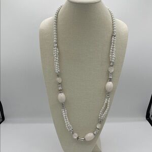4.15.26-27 Chico's White Beaded Multi-Strand Necklace with Silvertone Accents